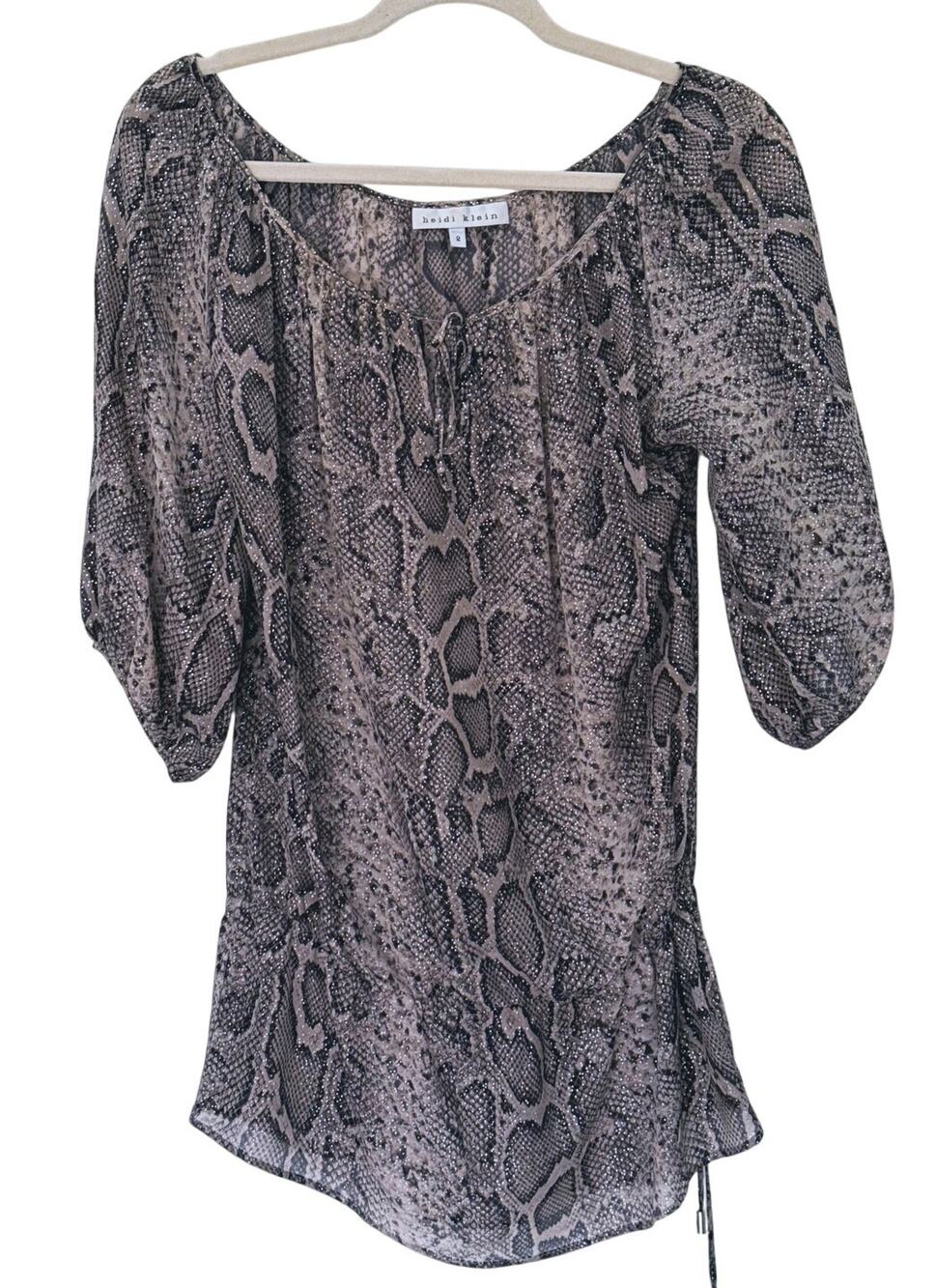 Heidi Klein Silk Snake Print Tunic Top Cover Up Size 2 Brown Western Boho Resort